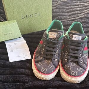 Gucci Black Sneakers with Green and Red Accents